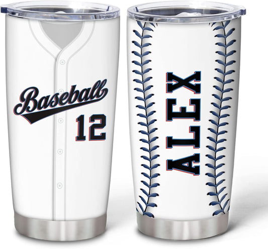 Hyturtle Personalized Baseball Tumbler Baseball Players Design Stainless Steel Double Walled Vacuum Insulated Tumblers 20oz30oz Coffee Travel Mug Cup Christmas Gift For Men Boys Friends Dad Sports Fan