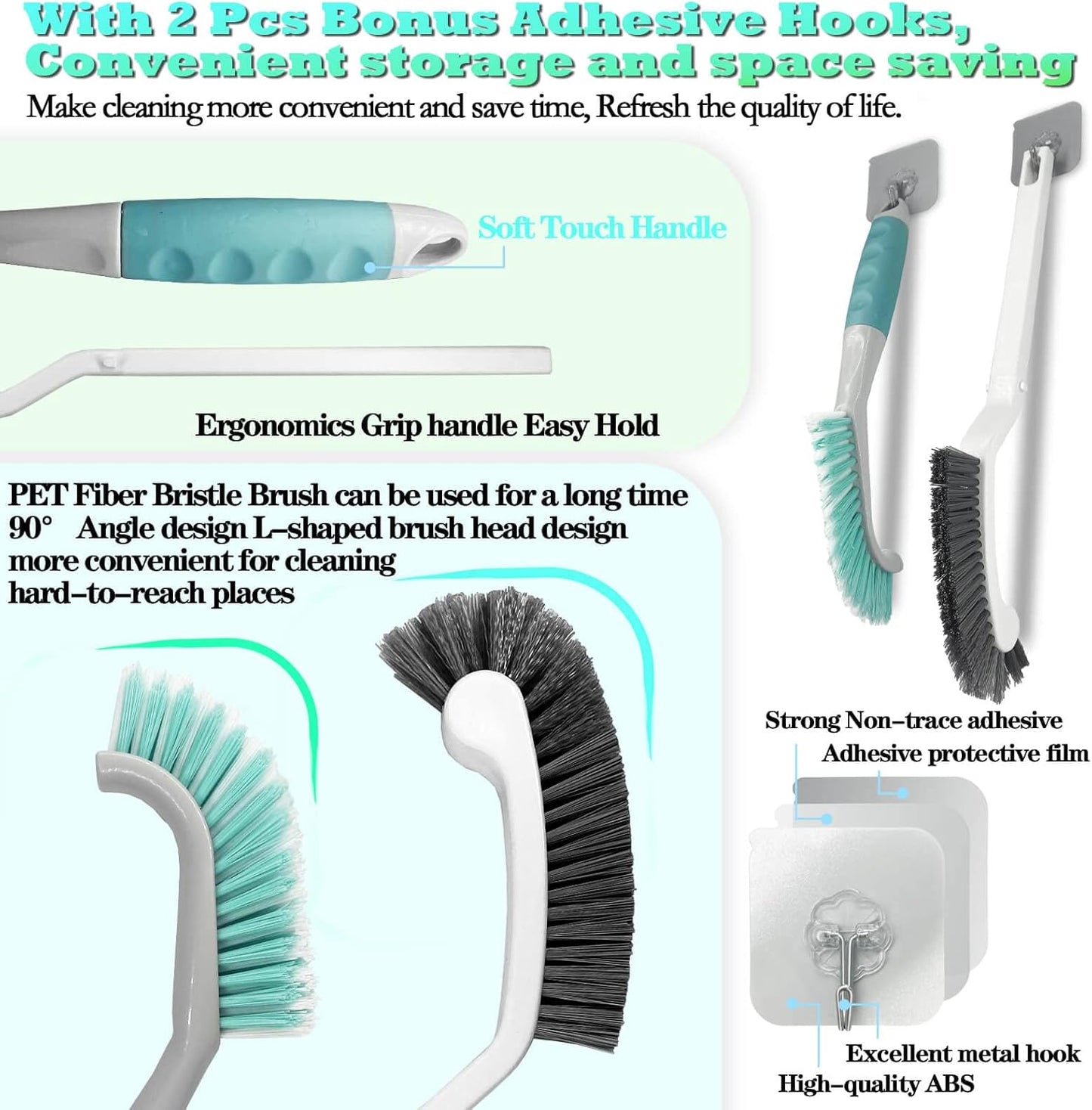 2Pcs Cleaning Brushes, Multi-Purpose Right Angle Brush Scrubbing Kitchen Bathroom Deep Cleaning Edge Corner Crevices Grout Scrub Dish Pot Sink Dishwasher Shower Washbasin for Household Use.