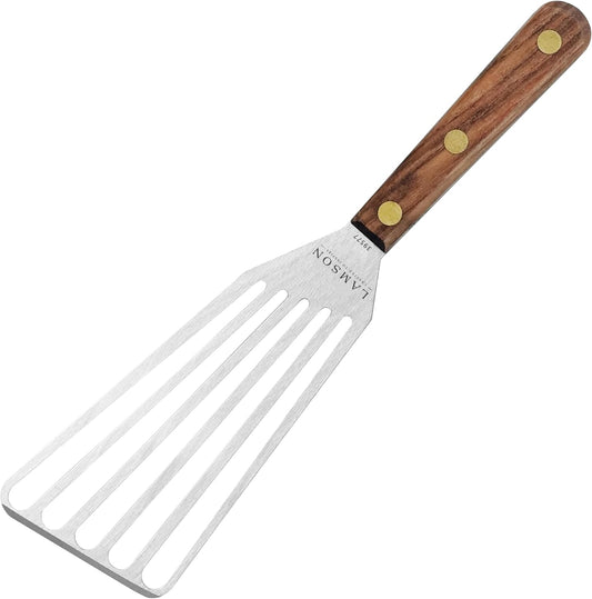 Lamson 3' x 6" Chef's Slotted Turner with Walnut Handle - Right-Hand