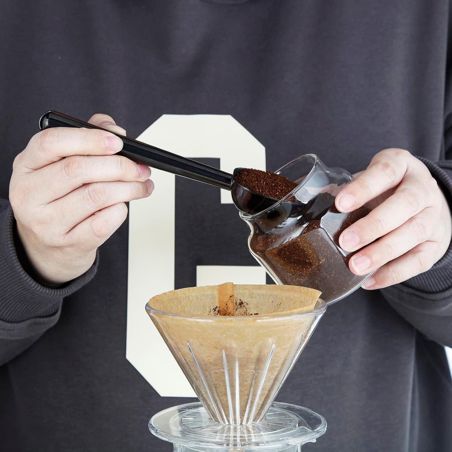 Easyworkz Stainless Steel Long Hollow Handle Coffee Scoop,7g Measuring Spoon for Ground Coffee and Loose Leaf Tea, Gunmetal Black