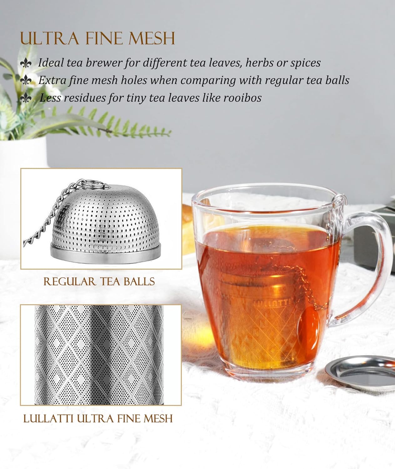 Tea Infusers for Loose Tea, 18/8 Stainless Steel Tea Strainer Set, Extra Fine Mesh Tea Steeper for Brew Tea, Spices & Seasoning