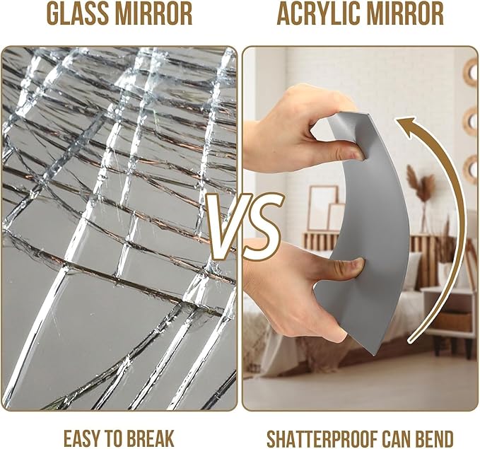 JUNEBRUSHS 4 Pack Self Adhesive Acrylic Mirror, 8 x 8 Inch Mirror Tiles - Image 5