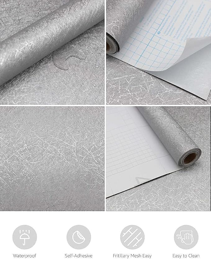 Abyssaly 15.7 inch X 118 inch Silver Grey Wallpaper Embossed Self Adhesive Peel - Image 7