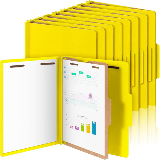 24 Pcs Classification Folders Letter Size, Back to School Supply for Teacher, Student, 1 Divider Pressboard File Folder Bulk with 2 Fasteners, 3.5 Inch Expanding File Organizer (Yellow)