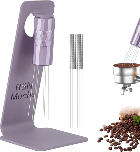 WDT Tool Espresso Distribution Tool,Coffee Distribution Tool with Magnetic Stand, Espresso Accessories with 6 Extra Φ0.25mm Stainless Steel Needles for Barista (Chalk Violet, Φ0.25mm)
