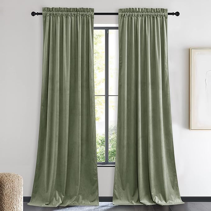NICETOWN Sage Green Velvet Curtains 90 inches Long 2 Panels, Elegant and Sleek by NICETOWN