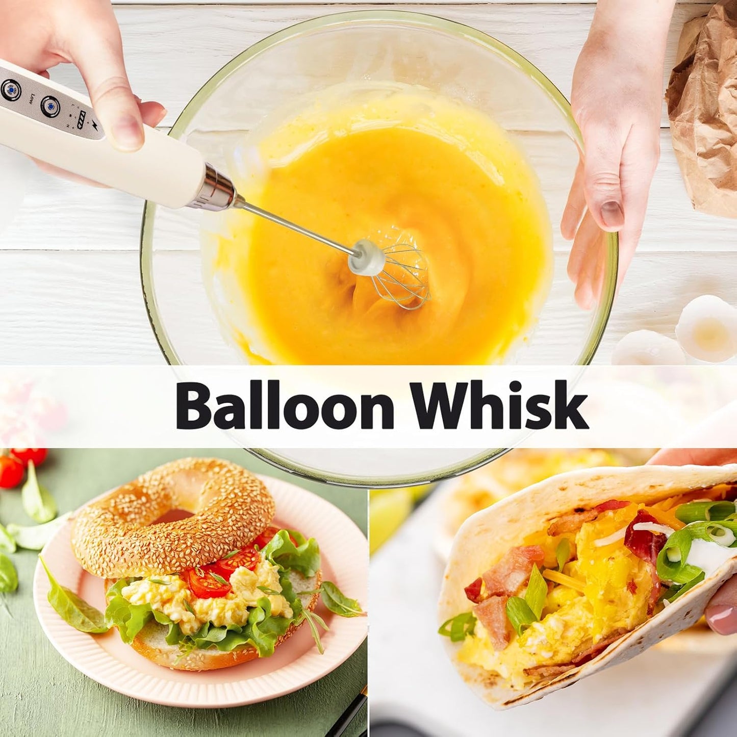 Milk Frother Rechargeable Handheld-Electric Whisk 3 Speed Adjustable, Coffee Frother Wand with 3 Stainless Whisks, Foam Maker, Drink Mixer Blender for Latte Cappuccino Matcha Egg (With Stand, Beige)