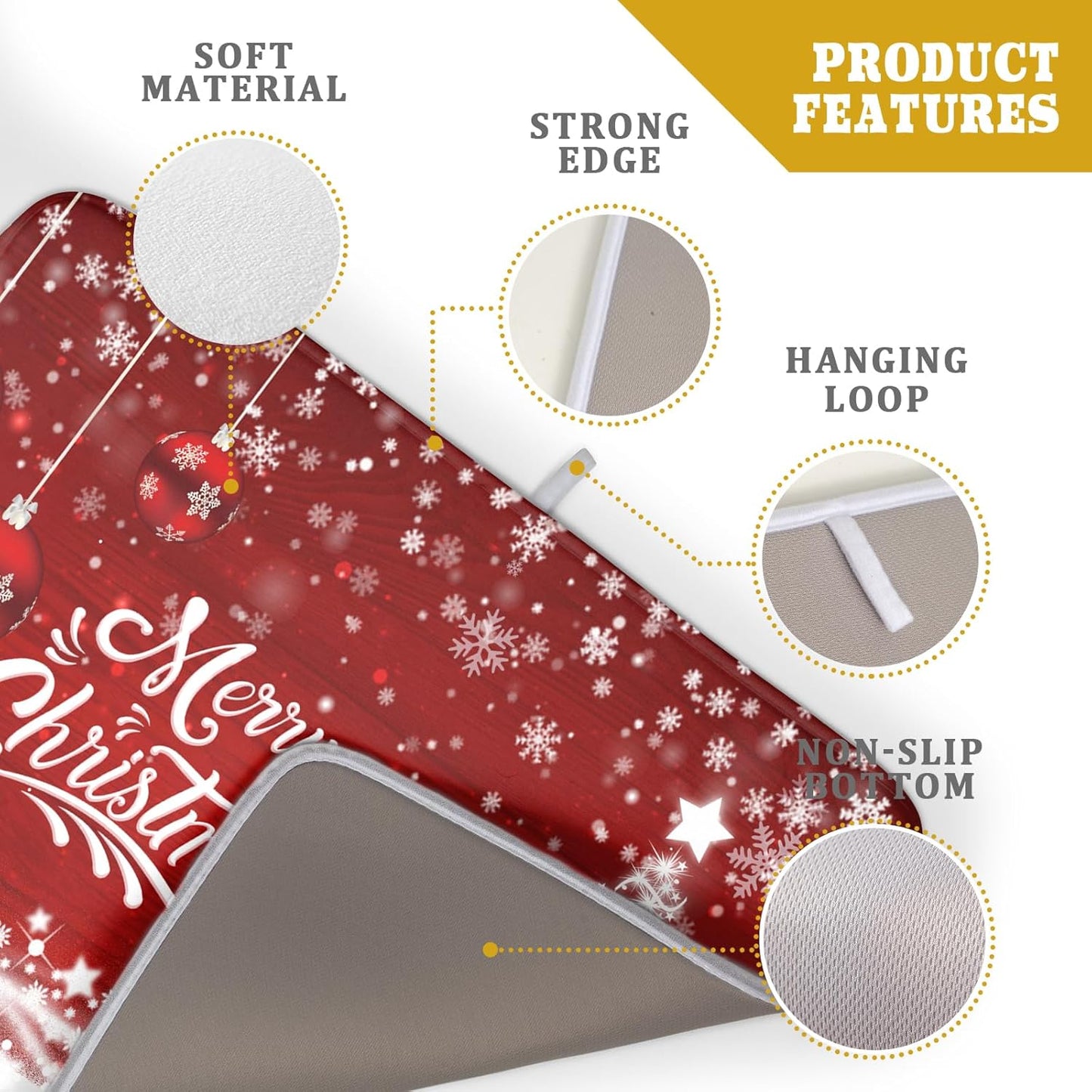 Merry Christmas Dish Drying Mat for Kitchen Counter Winter Snowflake Pine Fast Absorbent Red Drying Mat 18x24 Inch Xmas Jingle Bells Decoration Dishes Pad Dish Drainer Rack Mats Holiday Decor