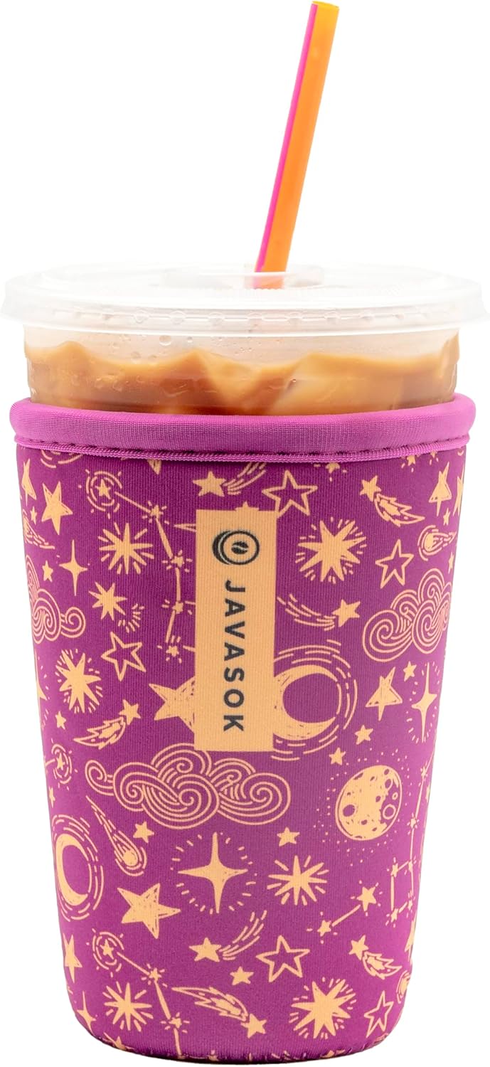Sok It JavaSok Iced Coffee & Cold Soda Insulated Neoprene Cup Sleeve (Purple Starry Night, Medium: 22-28oz)