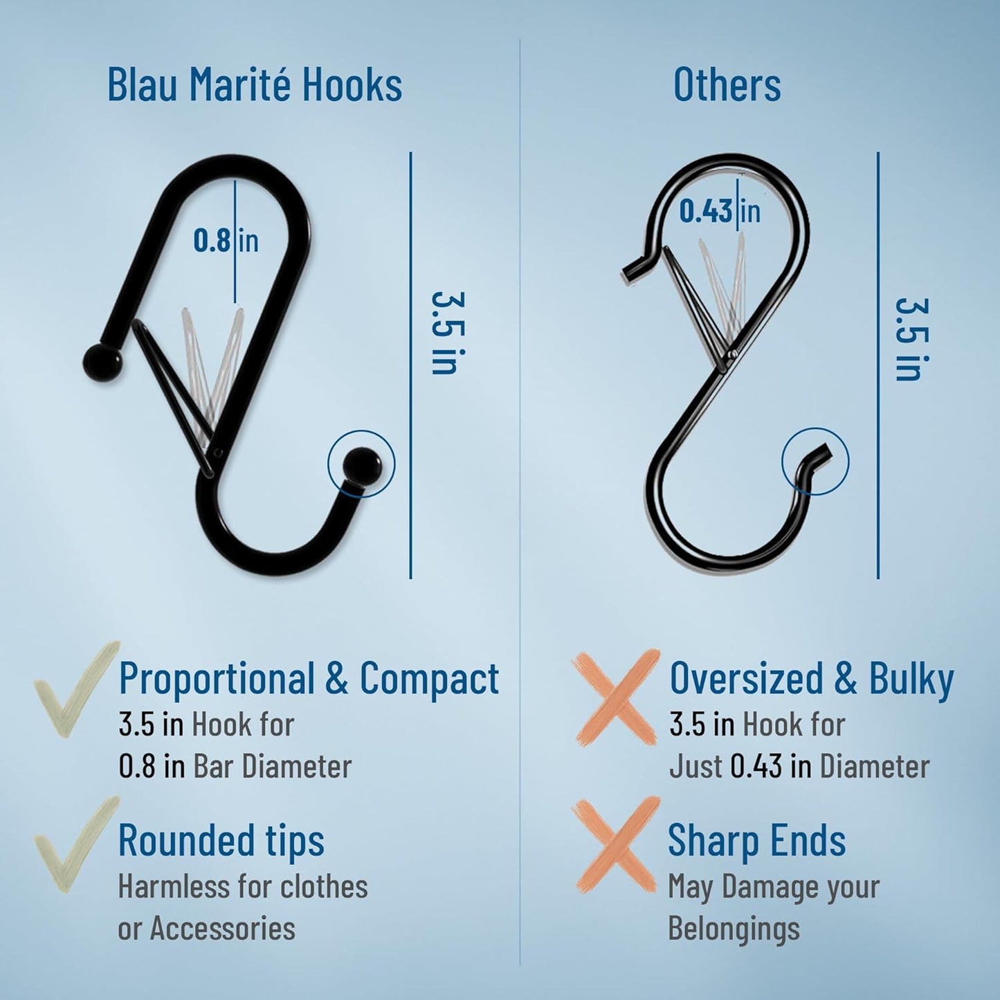 10-Pack Metal S Hooks for Hanging – Heavy-Duty S-Shaped Hook with Safety Buckle – Fits Bars up to 0.8 In – Anti-Drop S-Hooks for Kitchen, Bathroom, Closet & Pot Racks – Gold (Medium)