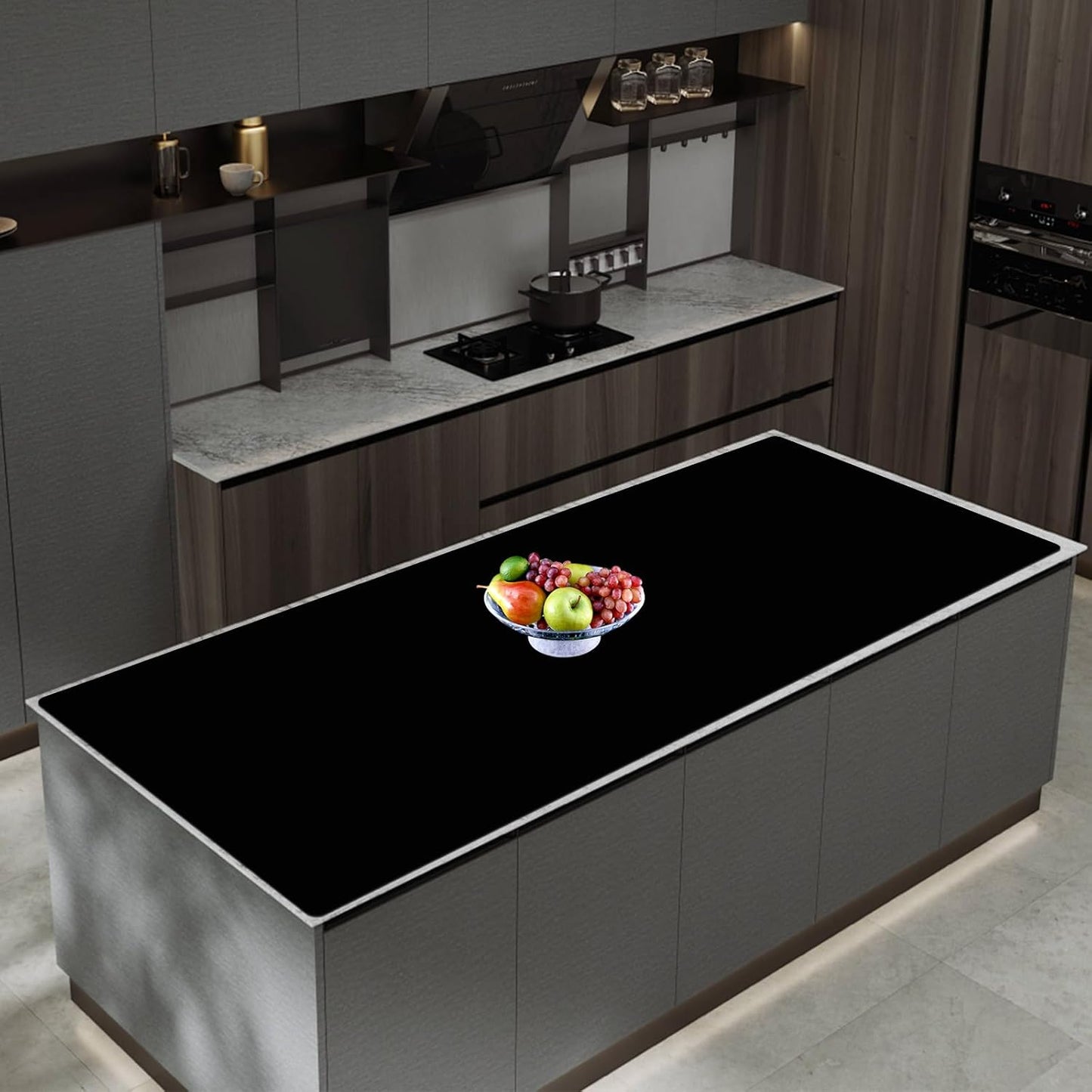 47.3''x23.6''(120cmx60cm) Extra Large Silicone Mat for Kitchen Counter, Heat Resistant Countertop Protector, Non-Slip Waterproof Kitchen Island Mat, Easy to Clean, Black