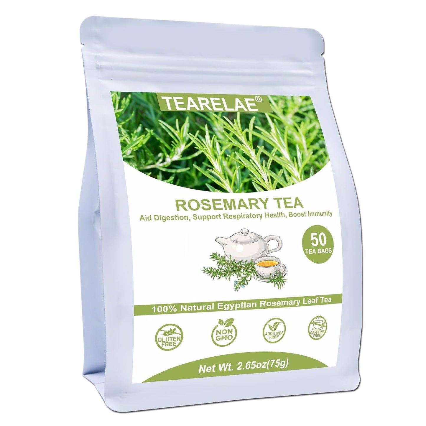 TEARELAE - Rosemary Tea - 1.5g x 50 Count - 100% Pure Rosemary Leaves Tea Bag - Country of Origin Egypt - Aid Digestion & Support Respiratory Health