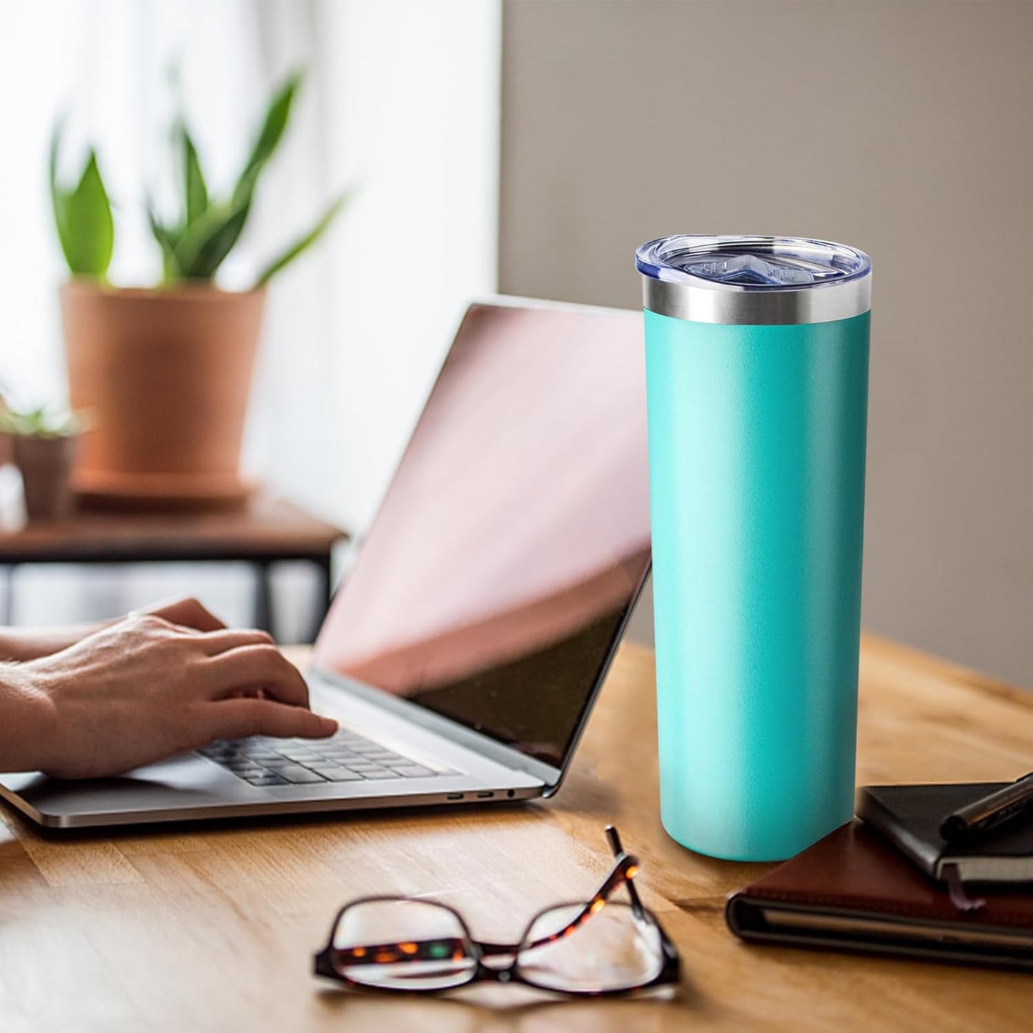 20 oz Skinny Tumbler with Lid and Straw,Stainless Steel Vacuum Insulated Tumbler Cup Double Wall Leak-proof Coffee Mug,Travel Thermal Water Tumbler for Home,Office,Outdoor(Teal,8)