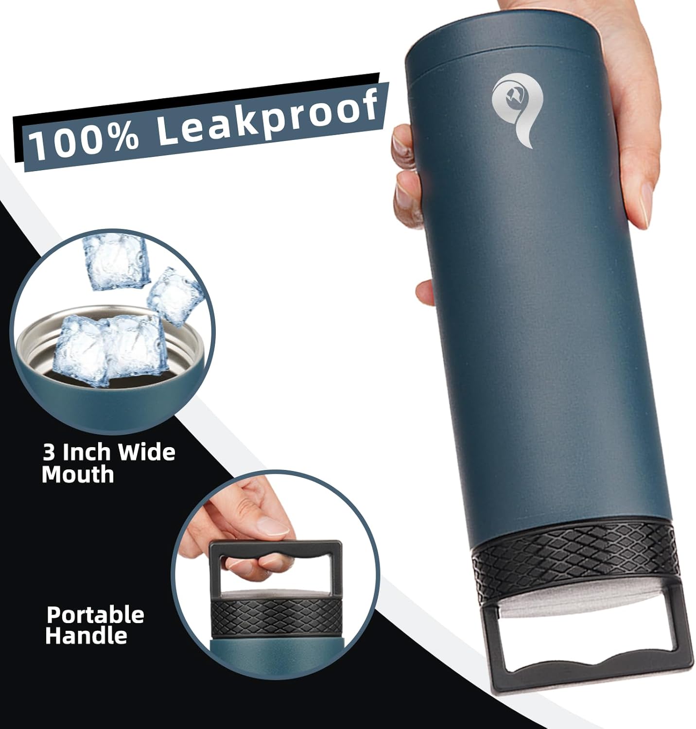 BJPKPK Insulated Water Bottles, Dishwasher Safe 36 oz Water Bottle with Handle, Leakproof BPA Free Water Jug, Stainless Steel Thermos for Sports, Black