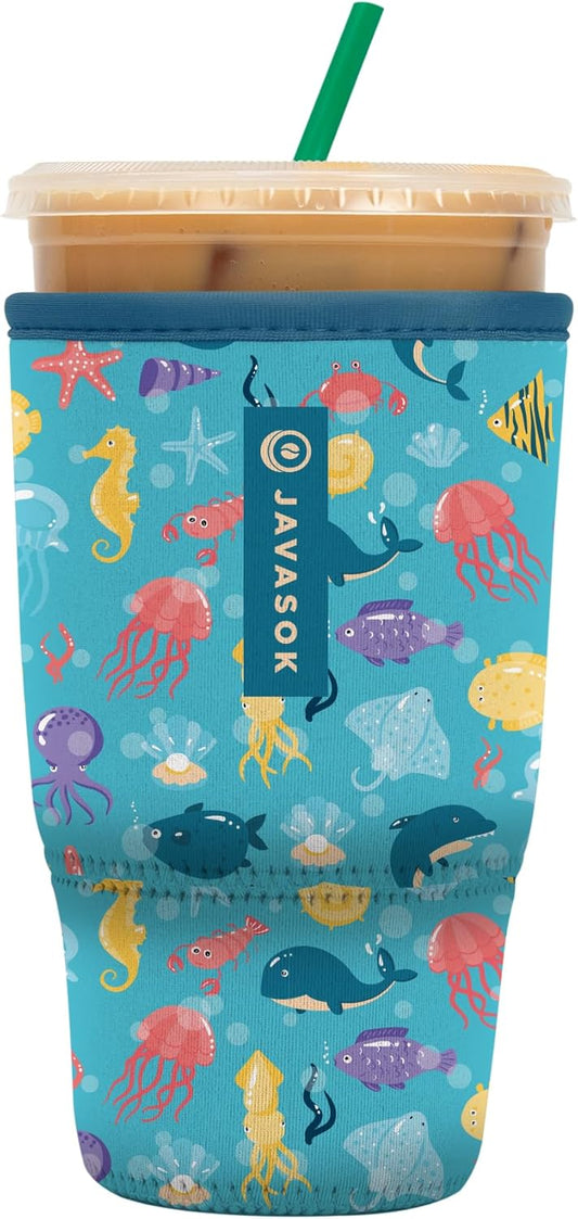 Sok It JavaSok Iced Coffee & Cold Soda Insulated Neoprene Cup Sleeve (Underwater Adventures, Large: 30-32oz)