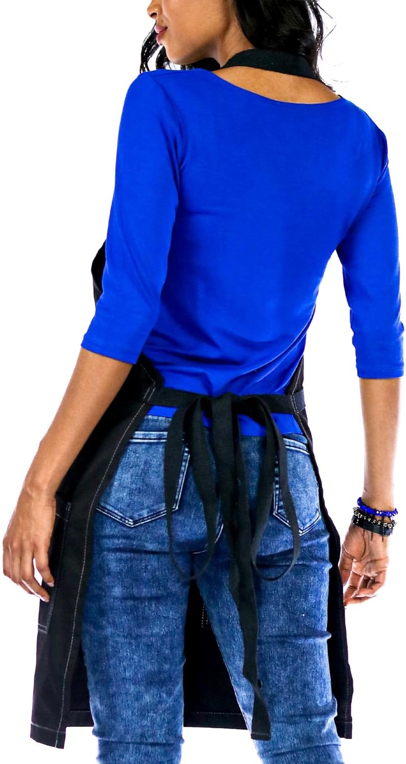 Under NY Sky Chef Apron – Professional Black Twill – Cotton Straps - Smart Pockets - Adjustable for Men and Women – Pro Chef, Cook, Kitchen, Baker, Barista, Bartender, Server Aprons