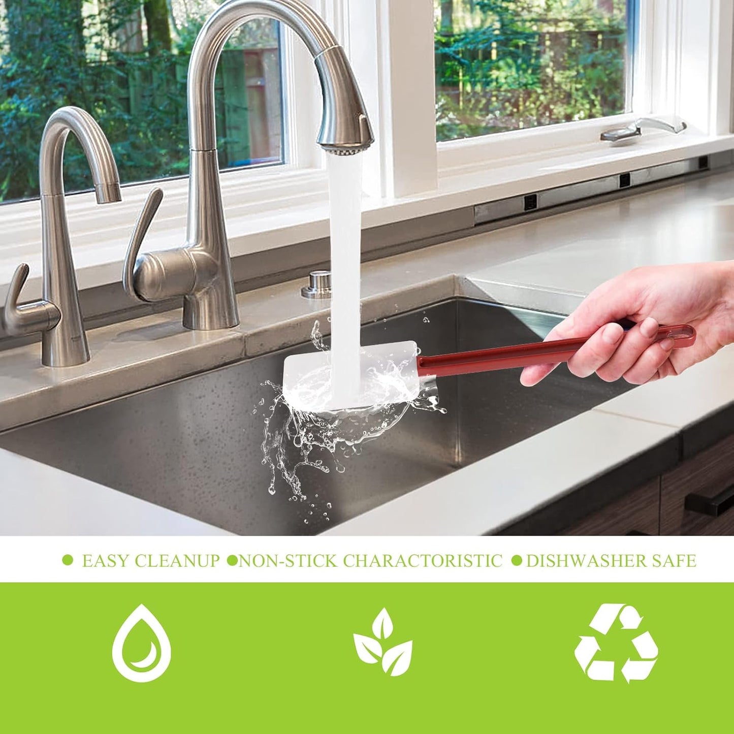 3 PCS Commercial Grade Heat Resistant Silicone Spatulas, 9.5-Inch Rubber Spatulas for Baking, Nonstick & BPA-Free