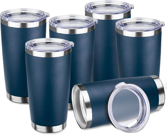 StarSpeed 20oz Tumbler Bulk with Lid, Stainless Steel Insulated Tumblers Double Wall Vacuum Insulated Travel Mug, Powder Coated Coffee Cups for Hot and Cold Drinks(Navy Blue,6)