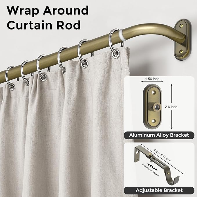 Curtain Rods 36-152 Inch, Antique Bronze Wrap Around Blackout Curtain Rods - Image 2