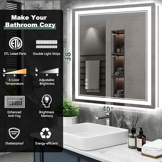 40x38 Inch LED Bathroom Mirror - Image 2