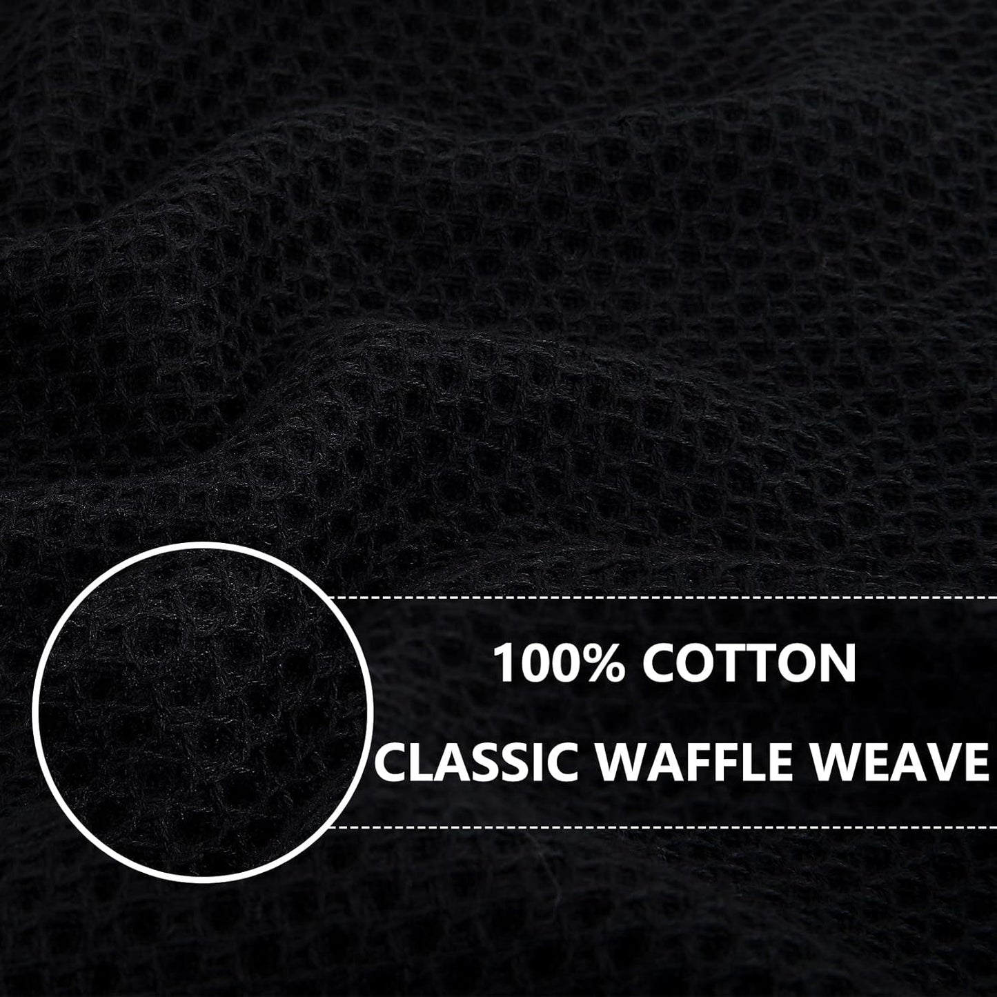 Homaxy 100% Cotton Waffle Weave Kitchen Dish Cloths, Ultra Soft Absorbent Quick Drying Dish Towels, 12 x 12 Inches, 12-Pack, Black
