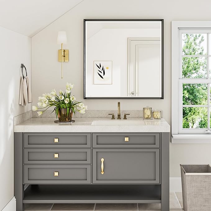 Black Framed Mirror for Bathroom 36x36 Inch Square Beveled Bathroom Mirror - Image 2