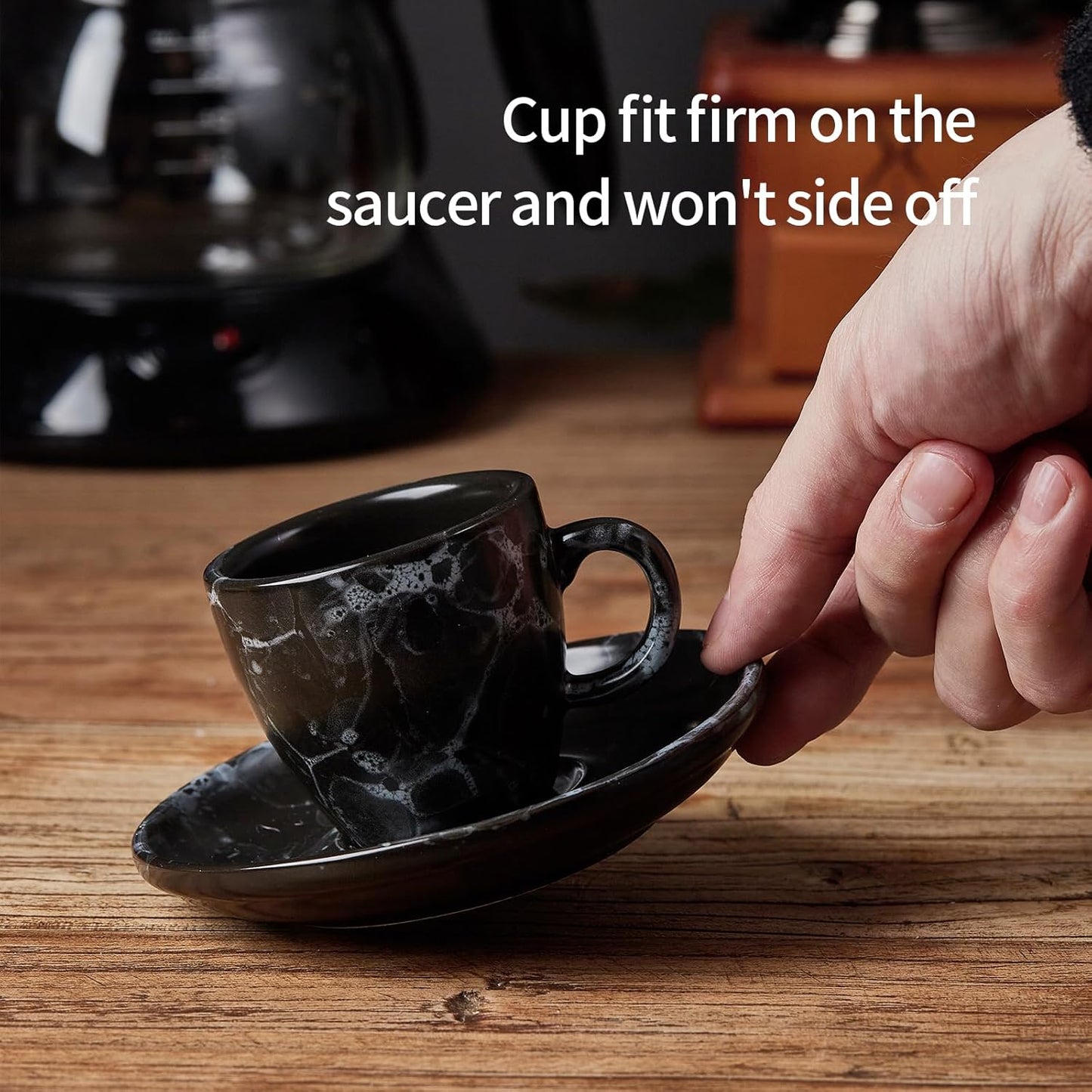 SIDUCAL Espresso Cups Set of 6,2 Ounce Ceramic Coffee Cups with Saucers,Porcelain Double Espresso Shot Cup Set,Gift Box for Boyfriend Gift(Black)