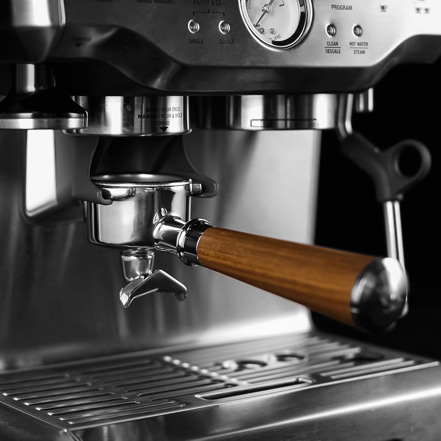 54mm Espresso Double Spouts Portafilter with 3 Ear | Fits 54mm Breville/Sage Barista Espresso Machine | Stainless Steel Basket and Walnut Handle | Espresso Accessories