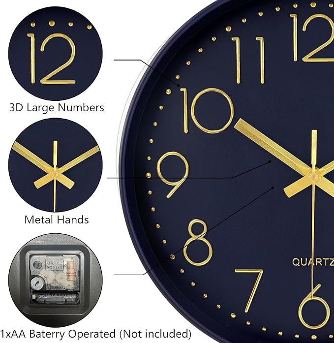 Wall Clock, Silent Wall Clocks Battery Operated 10 Inch- Modern Non Ticking - Image 6