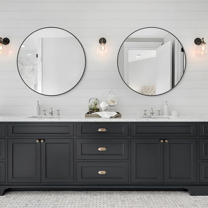 WallBeyond Round Wall Mirror 28 inch Black Large Circle Mirror - Image 2