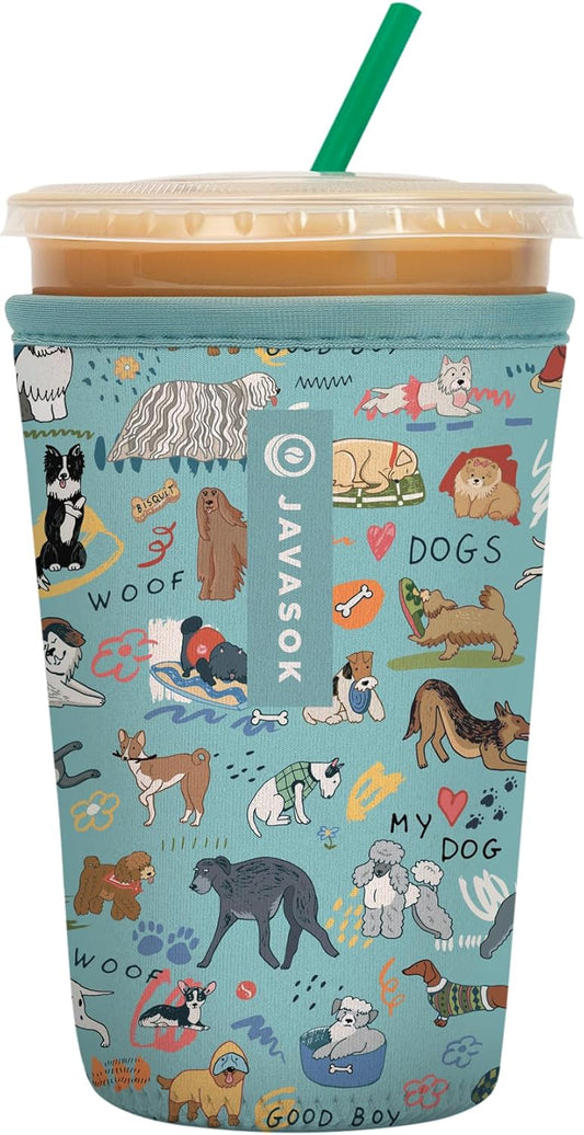 Sok It JavaSok Iced Coffee & Cold Soda Insulated Neoprene Cup Sleeve (Dog Days Forever, Medium: 22-28oz)
