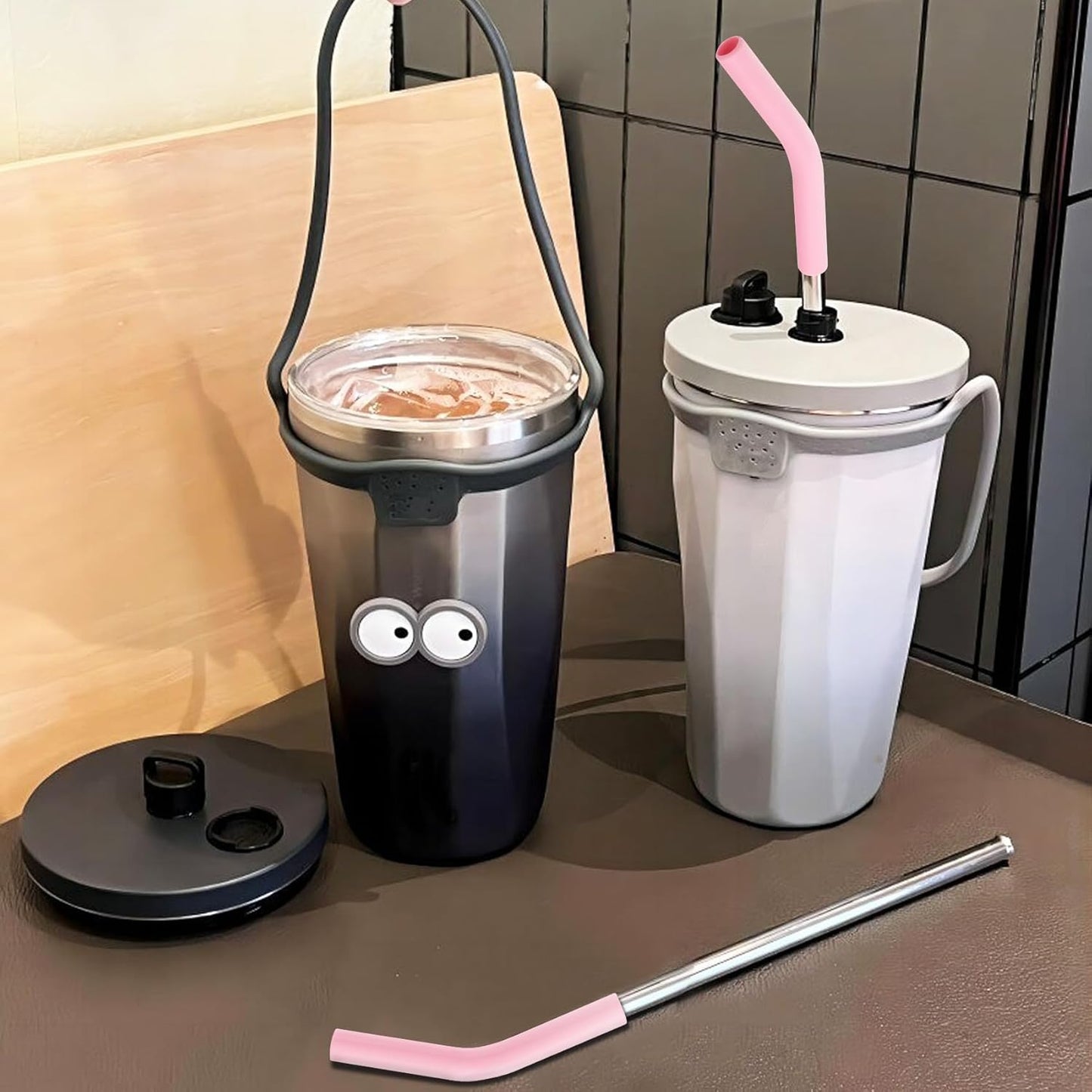 6pcs Food-Grade Silicone Straw Tips, Reusable Metal Straw Elbows Tips, Temperature Resistant Rubber Straw Covers Replacement Tip for 5/16" Stainless Steel Straws - Pink