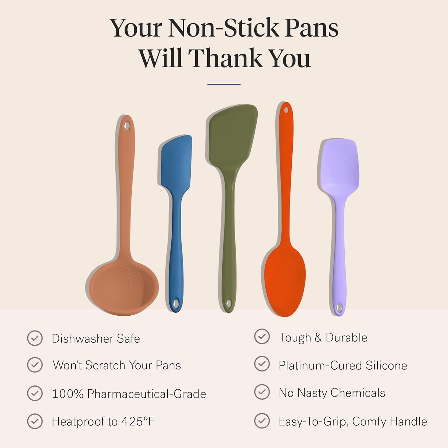 GIR: Get It Right Spatula Set for Cooking - 5-Piece Mediterranean Color - Heat Resistant to 425°F & No-Scratch on Nonstick Cookware - Dishwasher-Friendly Cooking Utensils & Silicone Spatulas