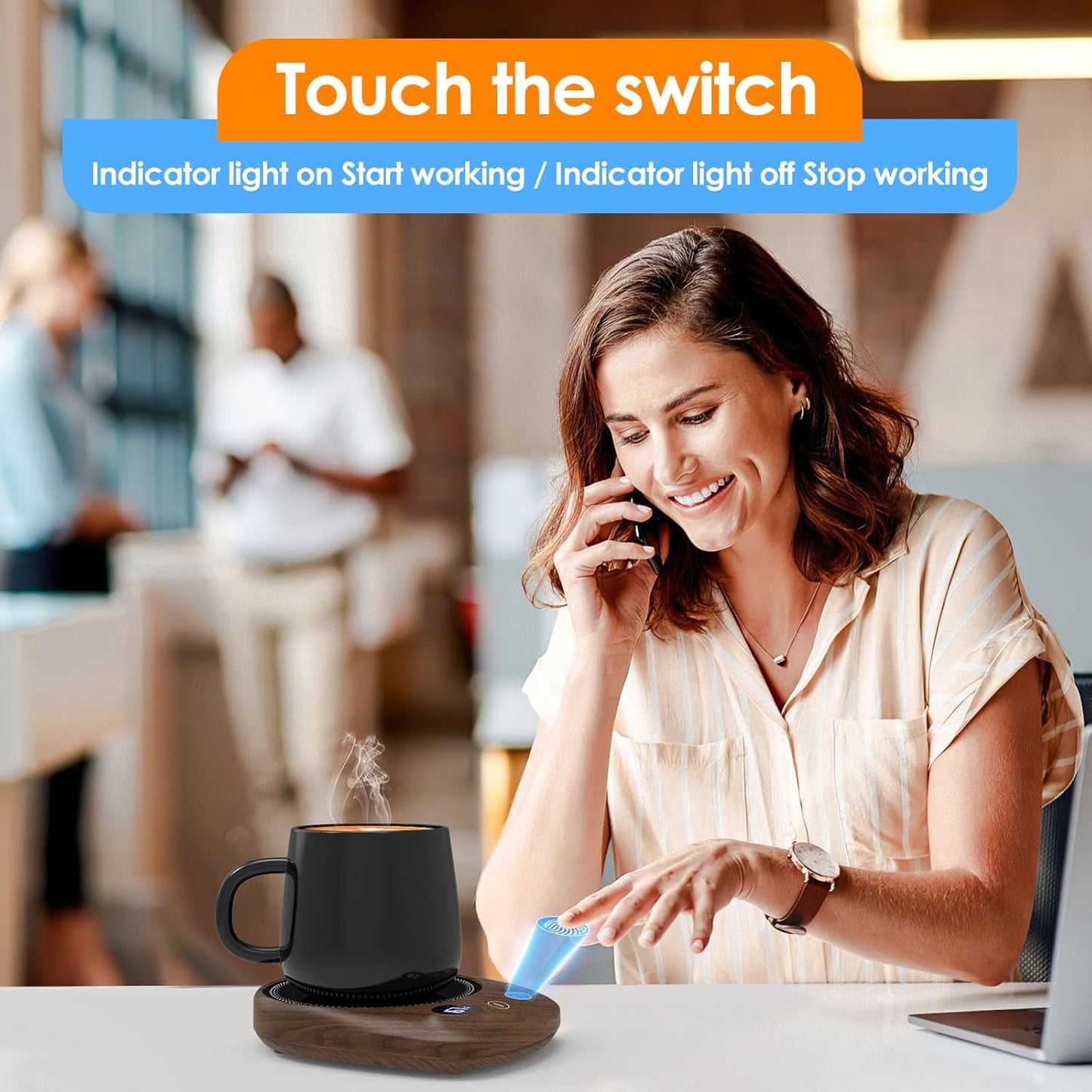 Coffee Mug Warmer - Fastest Heating & Highest Temperature, Coffee Cup Warmer for Desk Auto Shut Off, 4 Temp Settings & 1-12H Timer, Smart Electric Beverage Warmer for Coffee, Tea (Wood)