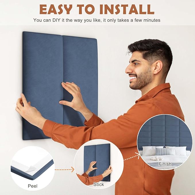 IFNOW Wall Mounted Upholstered Headboard King, 3D Peel and Stick Soundproof - Image 5