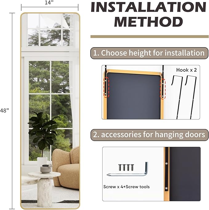 Full Length Door Mirror 14x48, Metal Frame - Image 7