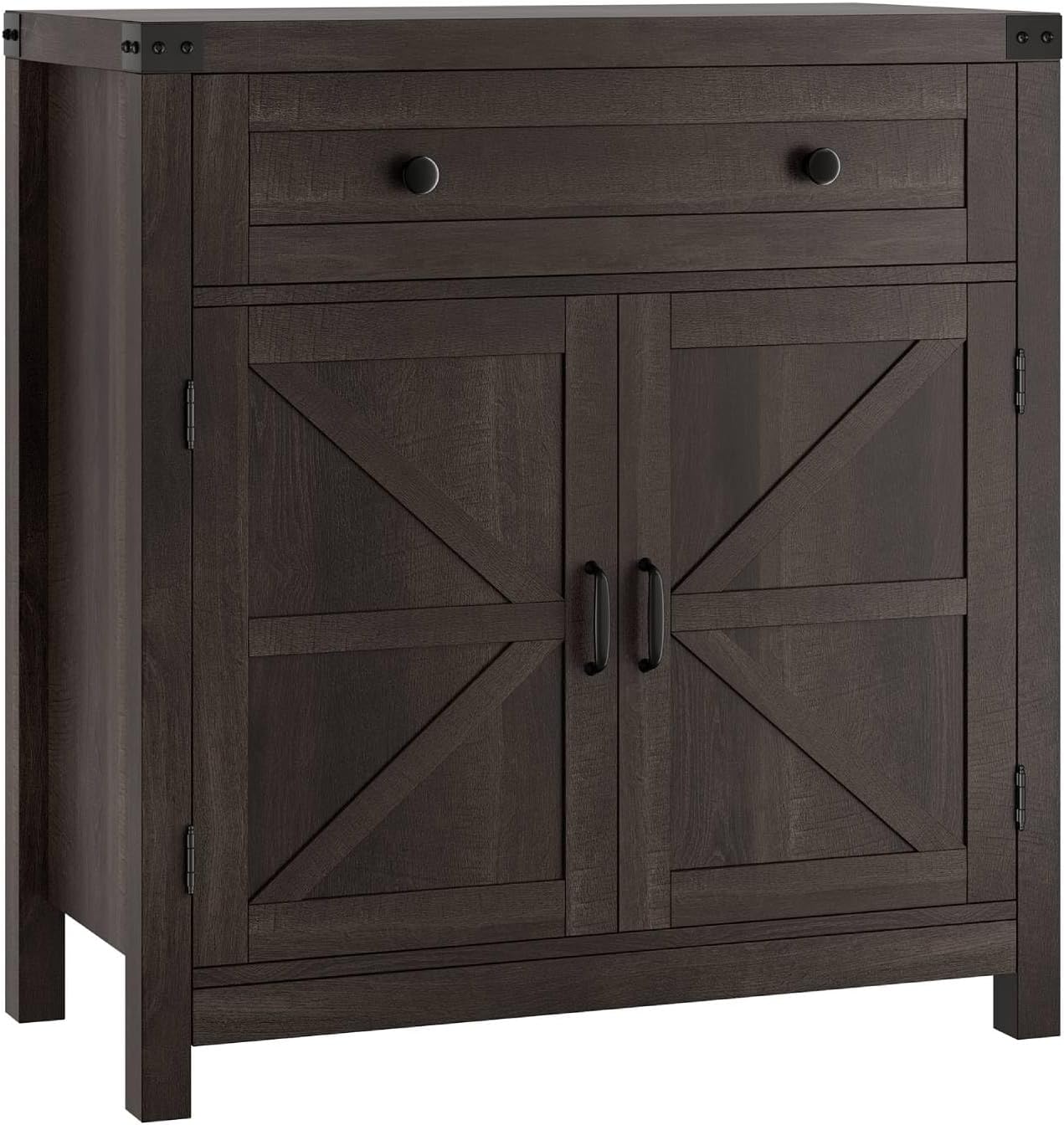 HOSTACK Coffee Bar Cabinet, Kitchen Storage Cabinet, Modern Farmhouse Buffet Sideboard with Drawer and Adjustable Shelf, Barn Door Accent Cabinets for Kitchen, Dining Room, Entryway, Dark Brown