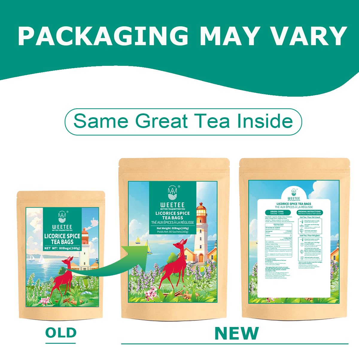 WT WEETEE Licorice Spice Herbal Tea Bags, 2g x 80 Counts, Sweet with Warming Spices Tea Includes Licorice Root, Ginger, Clove, Cinnamon & More, Natural Caffeine-free