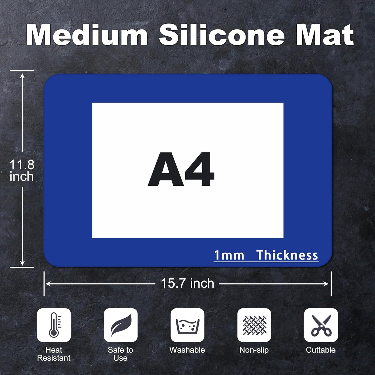 Silicone Mat for Kitchen Counter, Silicone Mat Trimable to Size (Classic blue, 15.7×11.8inch-2pcs), BPA-Free Silicone Placemat, Heat-Resistant NonSlip Table Mat for Air Fryer, Countertop Protector Mat