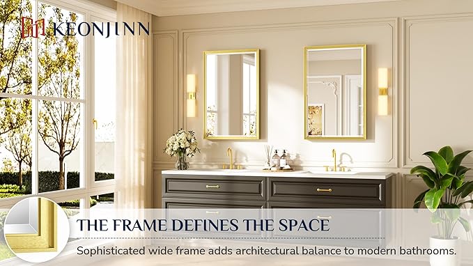 Keonjinn 24" x 36" Brushed Gold Bathroom Mirrors - Image 7