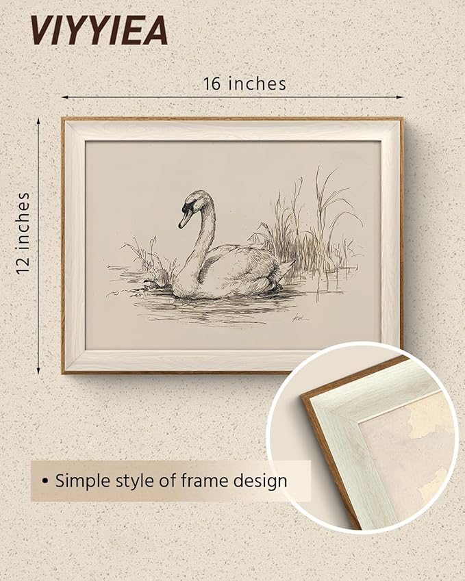 VIYYIEA Framed Wall Art for Living Room, Elegant Swan Pencil Sketch Canvas - Image 5
