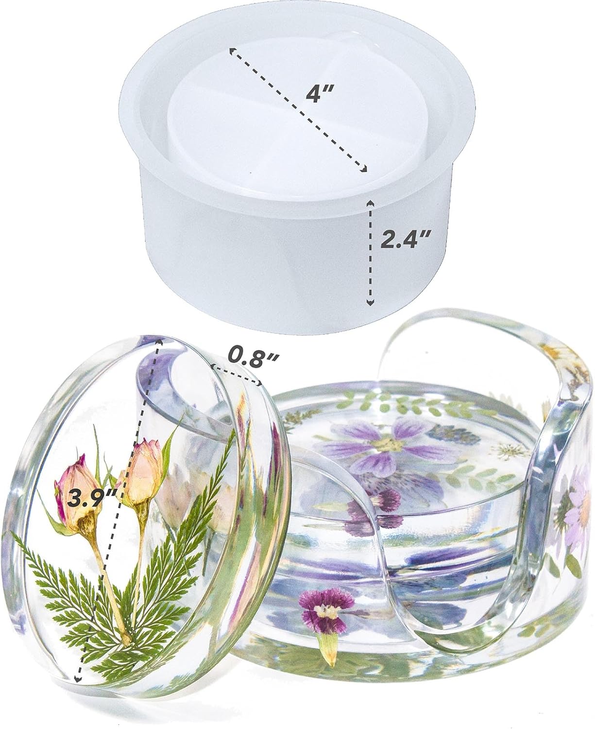 4 Inches Thickened Coaster Holder Silicone Molds for Epoxy Resin, Coaster Storage Resin Molds for DIY Art Craft Cup Mats Flower Bouquet (Holder Mold)