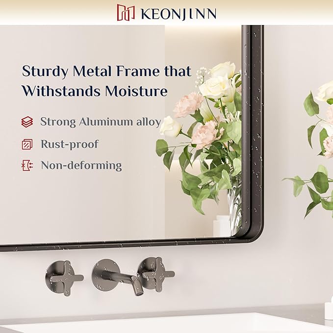 Keonjinn Black Bathroom Mirror for Over Sink, Matte Black Sandblasted Finish - Image 7