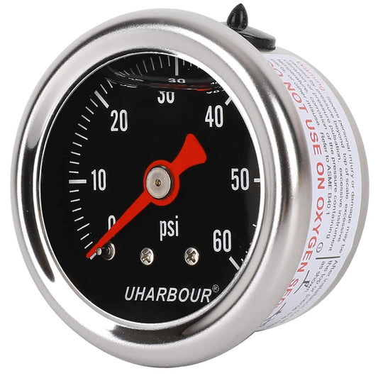Glycerin Filled Pressure Gauge with 304 Stainless Steel Case, 1-1/2" Black Dial, 0-60Psi, High Accuracy, 1/8" NPT Center Back Mount…