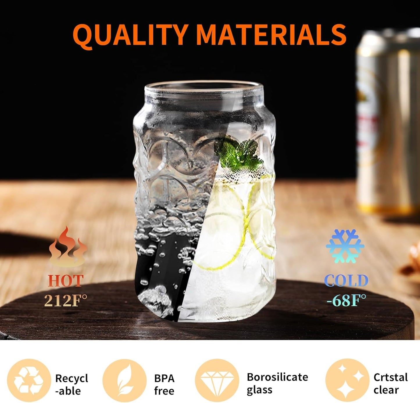 Jiuchen 4-Pack 18oz Borosilicate Glass Cups with Leakproof Lids & Straws,Multi-Use Tumblers for Office and Home - Iced Coffee, Smoothies, Cocktails, Juice, Iced Tea & Protein Shakes, Dishwasher Safe