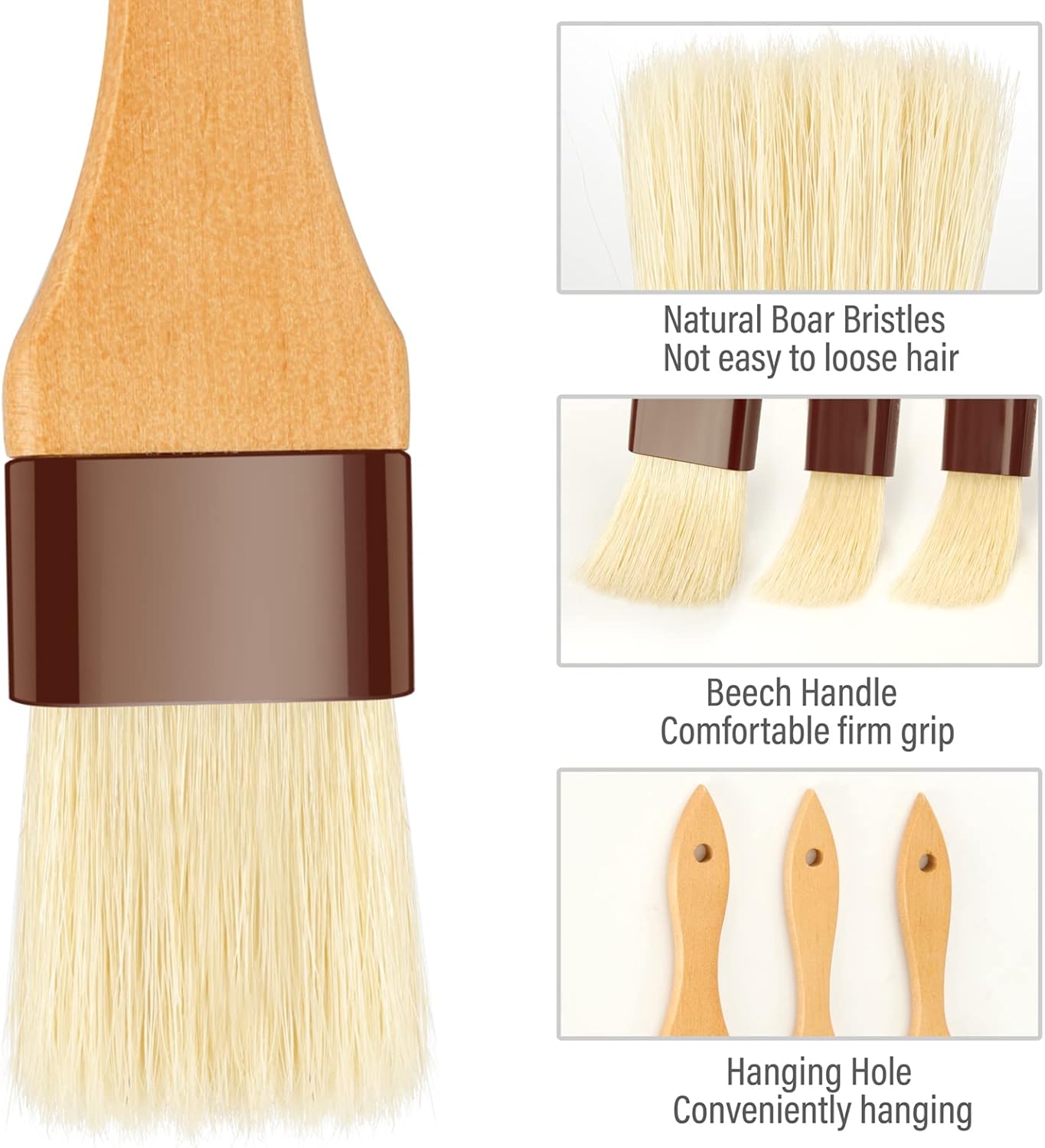 Pastry Brush-Basting Brush for Cooking,2 Pc Boar Bristles Food Brush for BBQ,Beech Wooden Handle Butter Brush for Baking/Spreading Marinade/Sauce/Oil/Egg/Kitchen Brushes for Cooking(1 &1 1/2 inch)