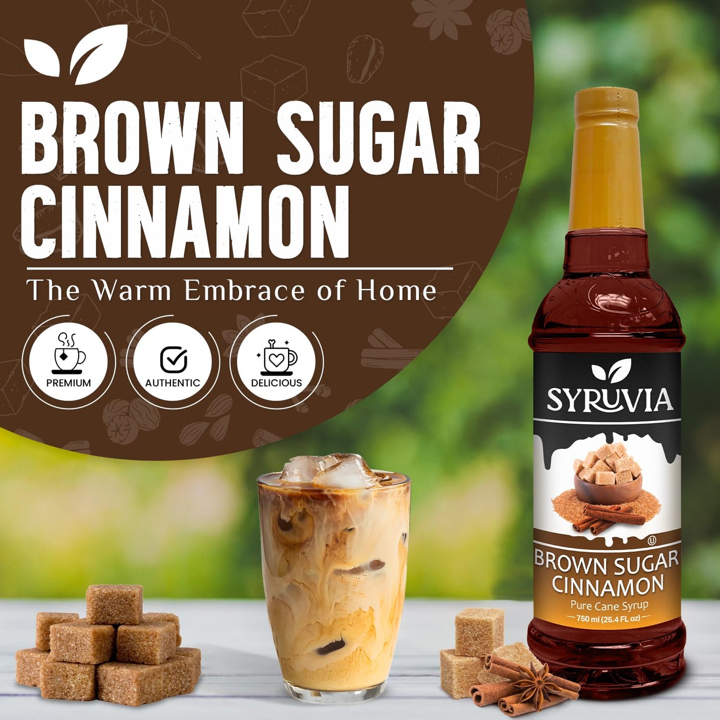 Syruvia Brown Sugar Cinnamon Syrup for Coffee 25.4 Ounces Brown Sugar Cinnamon Coffee Syrup Flavor,