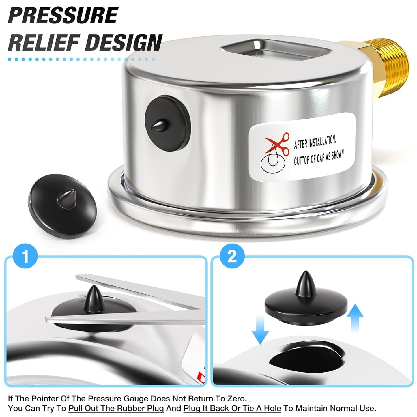 MEANLIN MEASURE 0~15Psi Dry Low Pressure Gauge Stainless Steel 1/4" NPT 2" FACE DIAL Waterproof for Water Oil Air Well Pump Tank Tire Pressure Test Lower Mount, with 1/2" NPT and 3/8" NPT Hex Bushing