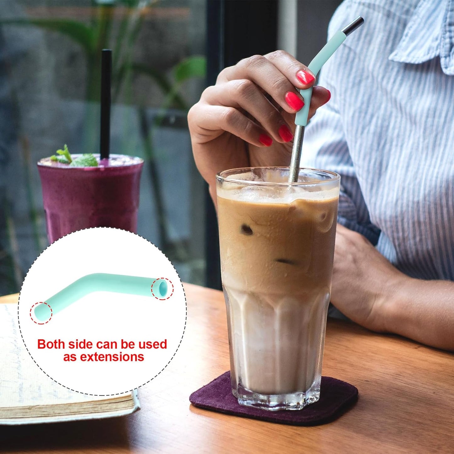 6Pcs Metal Straw Silicone Tips 5/16 IN Wide(8mm Outer Diameter) Food Grade Rubber Flex Elbow Straw Covers Replacement Tip for Stainless Steel Metal Straws,Green