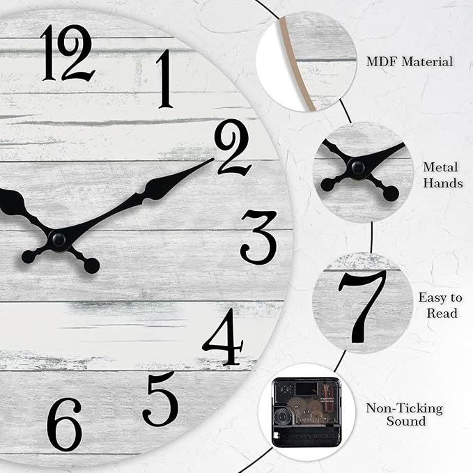 KECYET Wall Clock Battery Operated 18 Inch Large Gray Silent Non Ticking - Image 6